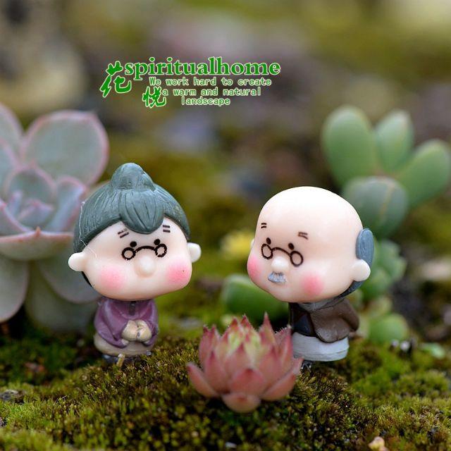 Tiểu cảnh Ông bà già nhỏ, charm slime, trang trí tiểu cảnh terrarium, decor mô hình