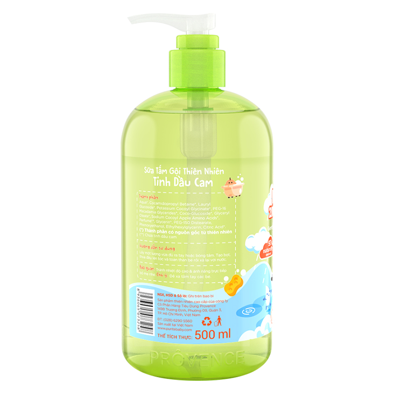 Sữa Tắm Gội Purité Baby Tinh Dầu Cam  Natural 2in1 Baby Wash Orange Oil (500ml)