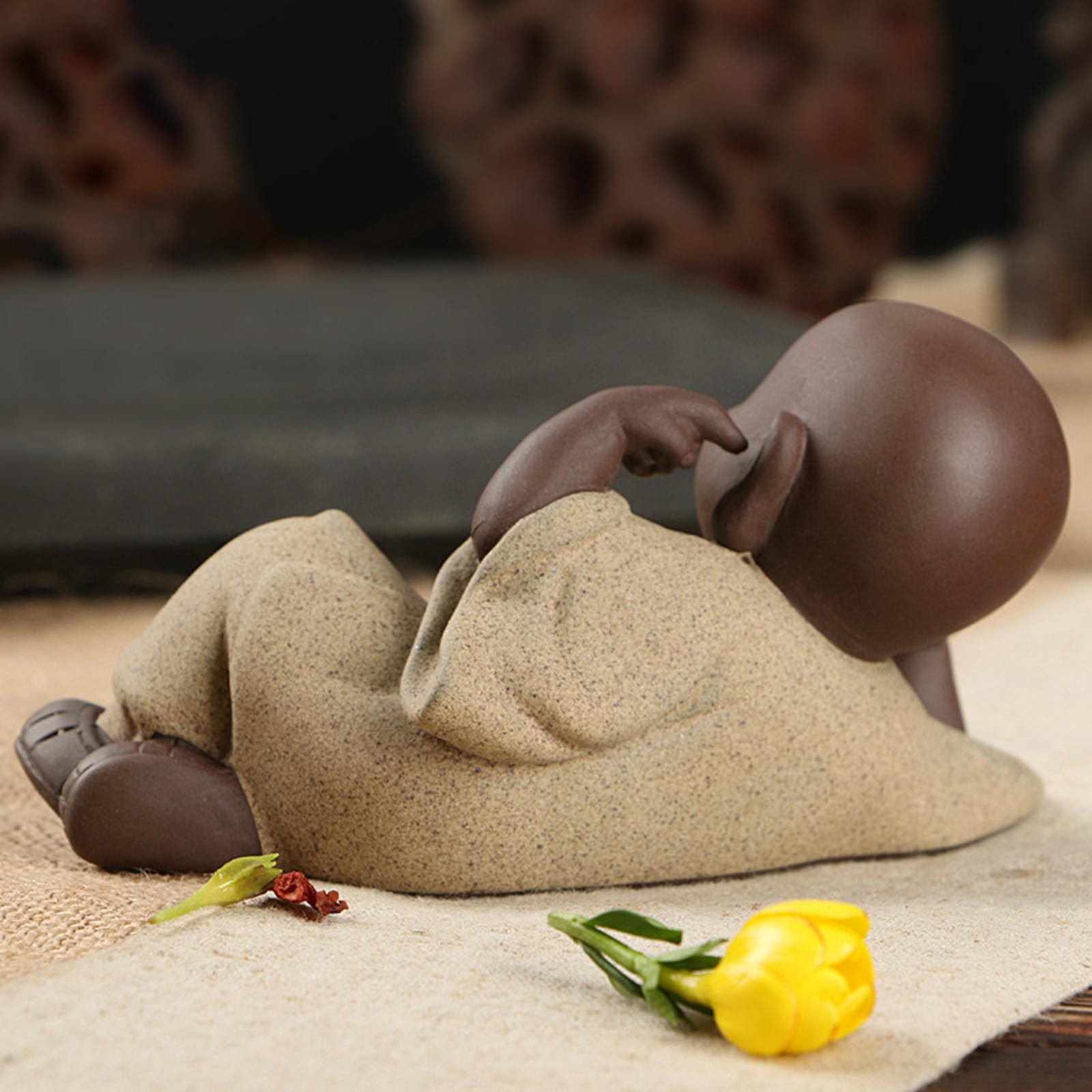 Laughing Buddha Statue Little Monk Figurine Tea Pet for Desk