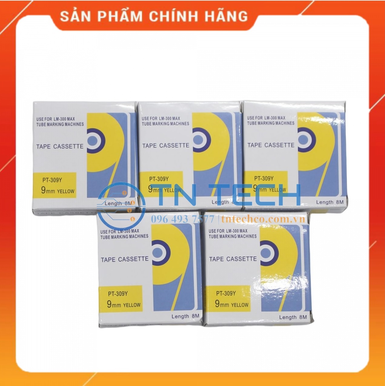 Nhãn in MAX PT-309Y - Chữ đen nền vàng 9MM x 8M - Dùng cho máy in ống MAX [Hàng nhập khẩu]