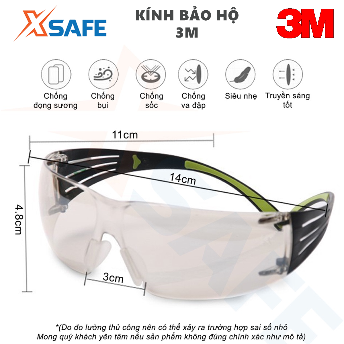 Kính bảo hộ 3M SF401AF kính chống bụi chống tia UV chống đọng sương chống trầy xước (màu trắng) 