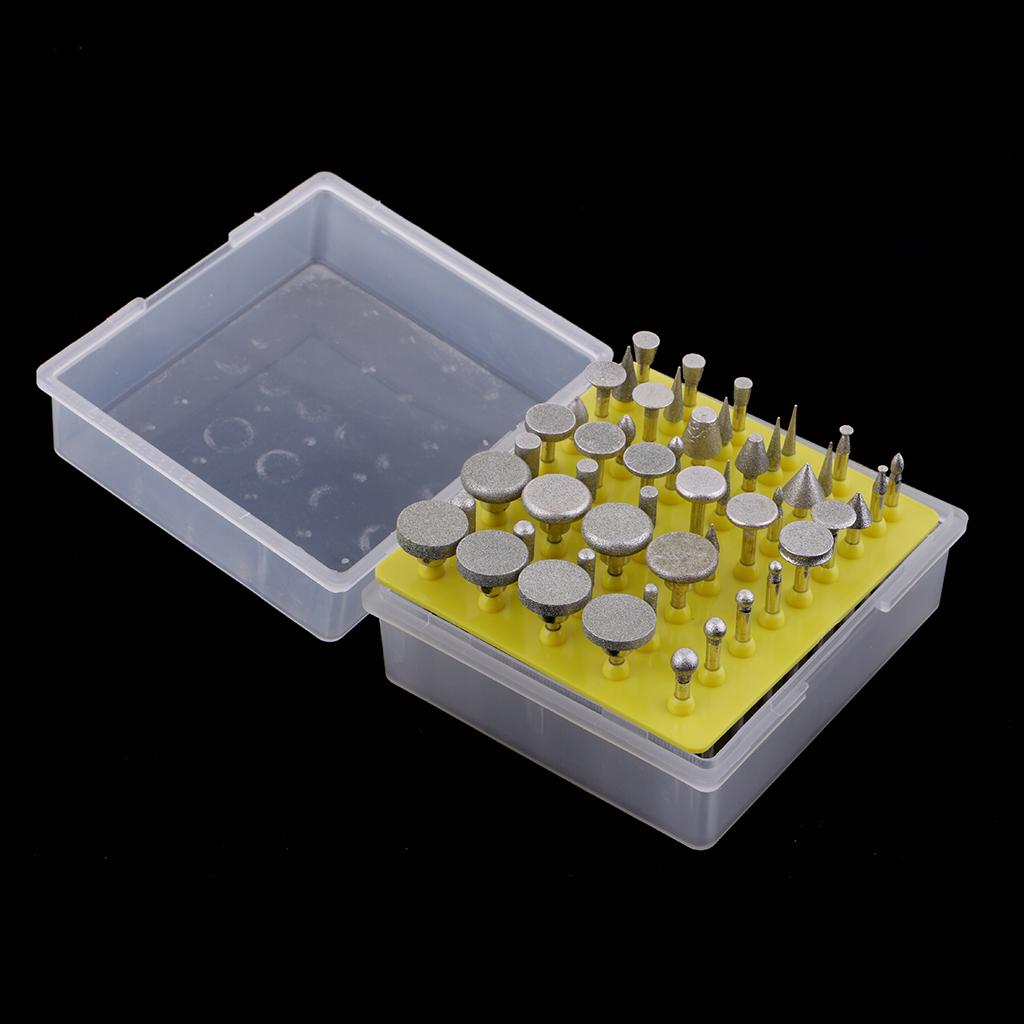 50 Pieces Professional Quality 1/8-Inch Shank Diamond Coated Rotary Burrs Set Fits Rotary Tools,Diamond Burr Set for Jewelry,Glass,Stone,Ceramic