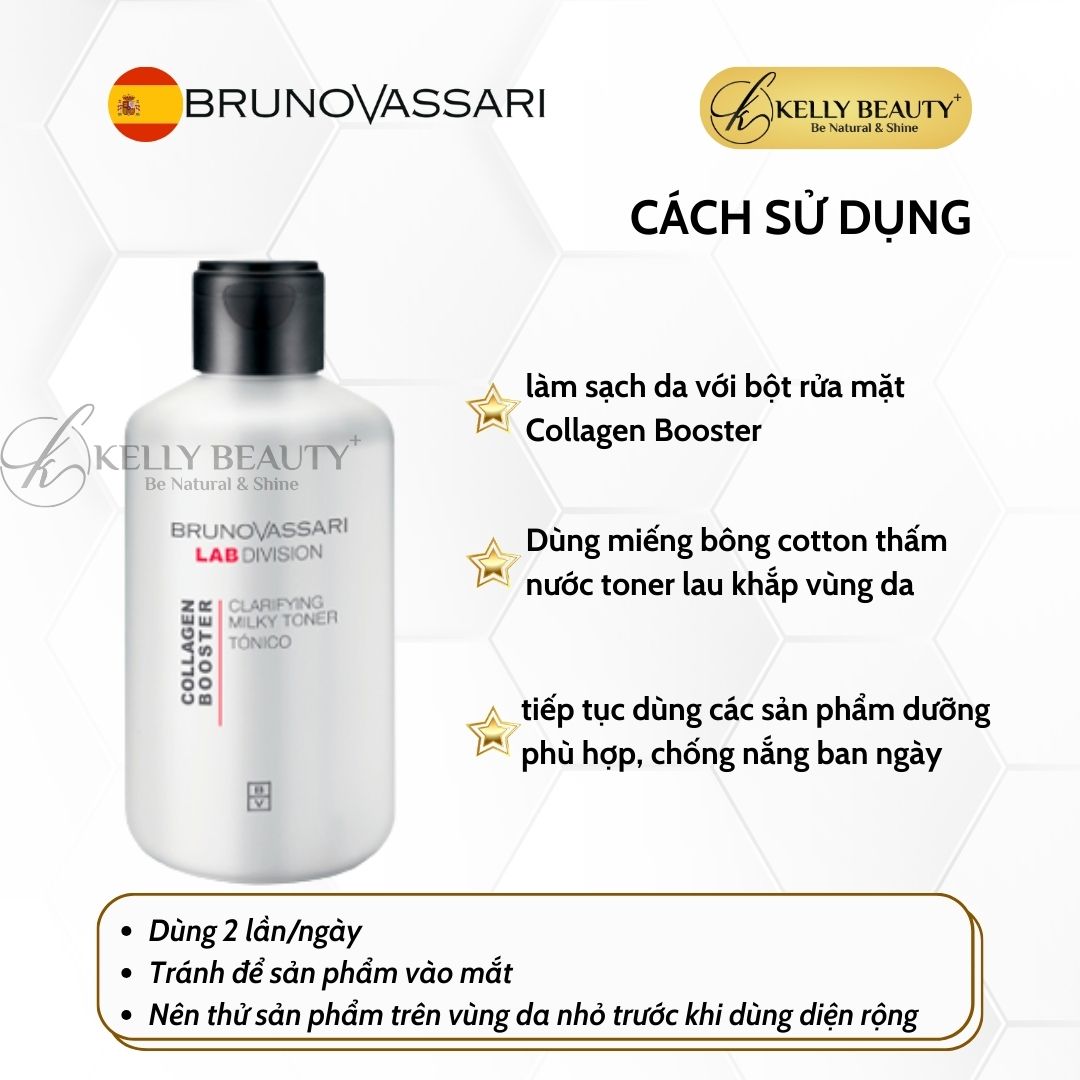 Toner Sáng Da Collagen Booster Clarifying Milky Toner - Bruno Vassari | Kelly Beauty