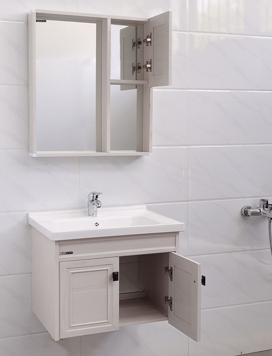 Bộ tủ Lavabo nhựa và carbon chịu nước Eurolife BLV-NC01 kháng nước chống ẩm chống bám bẩn, tạo khuẩn (Trắng)