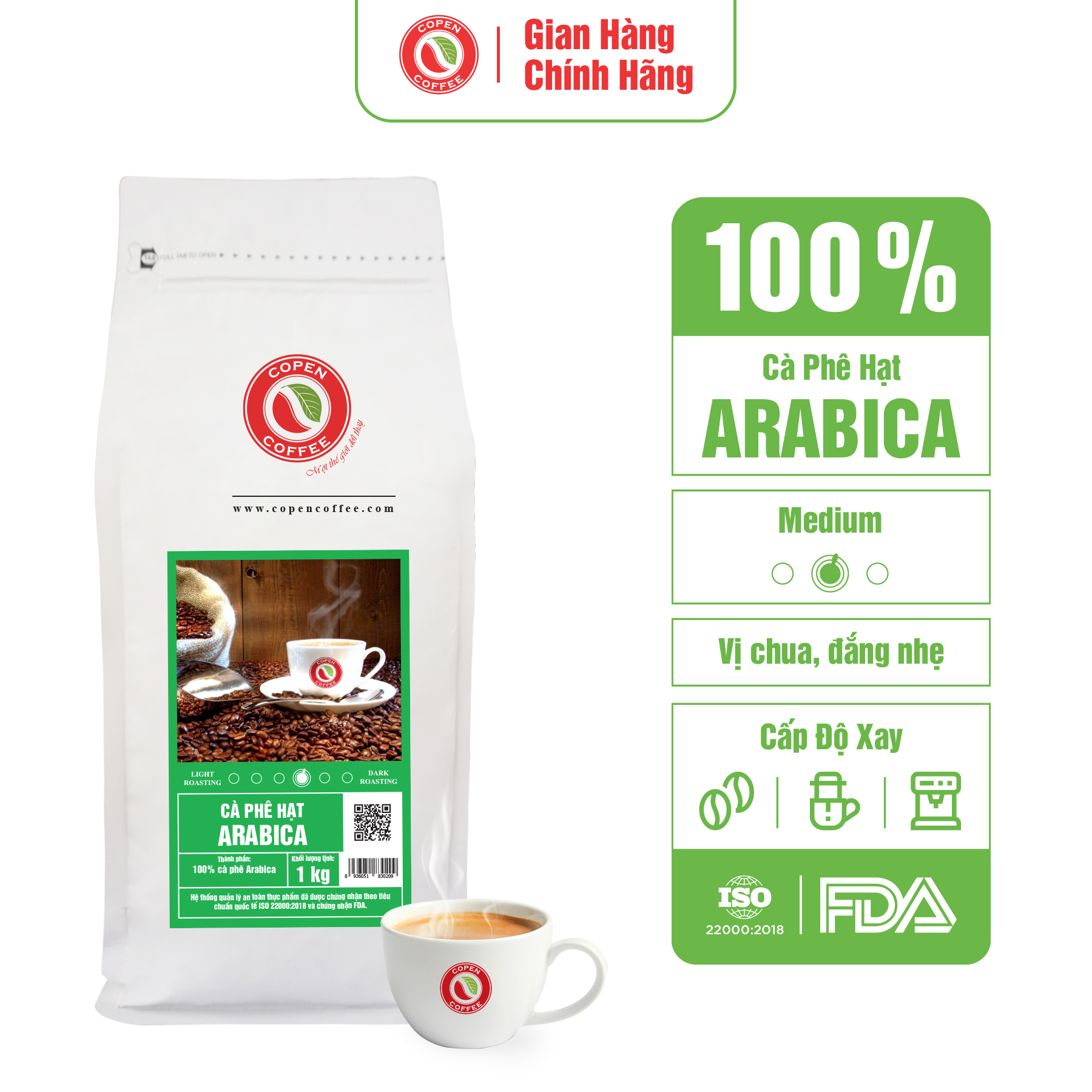 Cà phê hạt Copen Coffee Arabica 1kg (Hạt Rang Mộc)