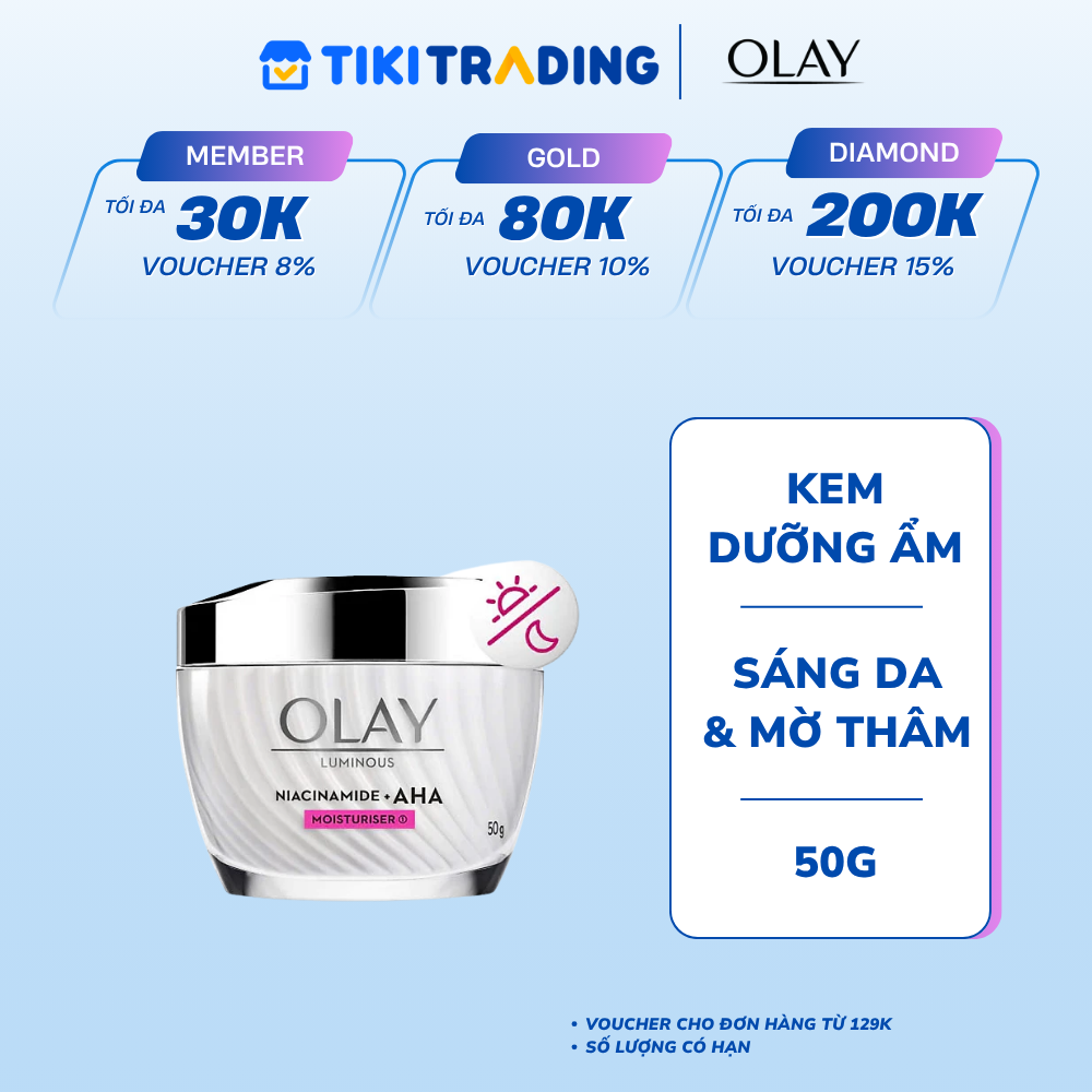 Kem Dưỡng Ẩm Sáng Da, Mờ Thâm Mụn OLAY LUMINOUS NIACINAMIDE AHA 50G