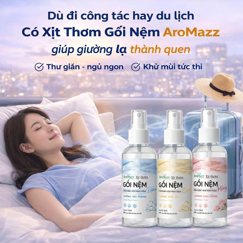 Xịt Thơm Chăn Ga Gối Nệm AroMazz, Khử Mùi Chăn Ga Gối Nệm Thư Giãn Ngủ Ngon Thành Phần Lành Tính An Toàn Sử Dụng Hàng Ngày