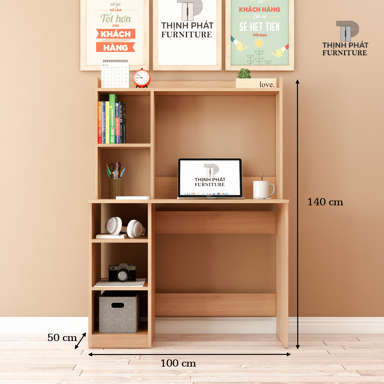 BÀN LÀM VIỆC - BÀN HỌC CÓ KỆ SÁCH - THỊNH PHÁT FURNITURE BLV-TP04 (100cm x 140cm x 50cm)