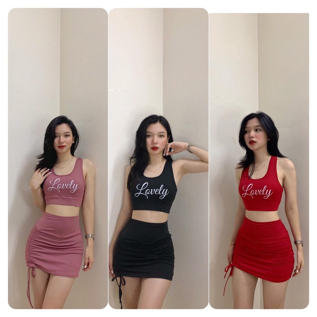 Set Đùi Chân Váy 2 Lớp Rút Dây Áo Bra Thể Thao Năng Động Đi Bơi,Tập Gym Yoga, Chạy Bộ Aerobic EVASPORT