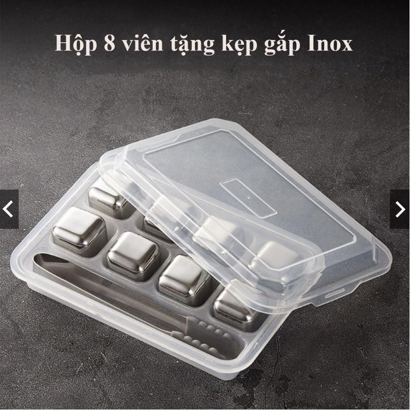 Đá vĩnh cửu hộp 6 viên , 8 viên. Đá lạnh vĩnh cửu Inox 304 cao cấp (hộp 8 viên tặng kẹp gắp)