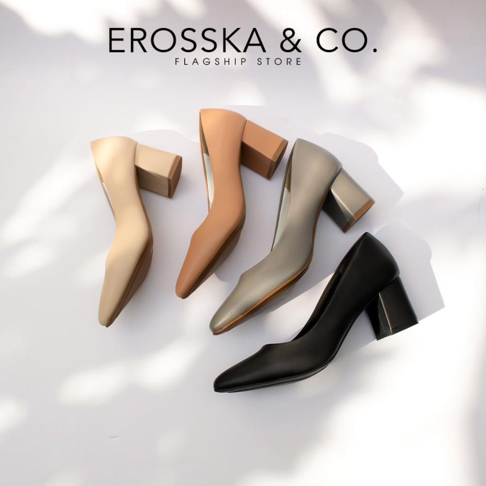 Giày cao gót Erosska thời trang mũi nhọn kiểu dáng cơ bản cao 5cm màu kem _ EP011