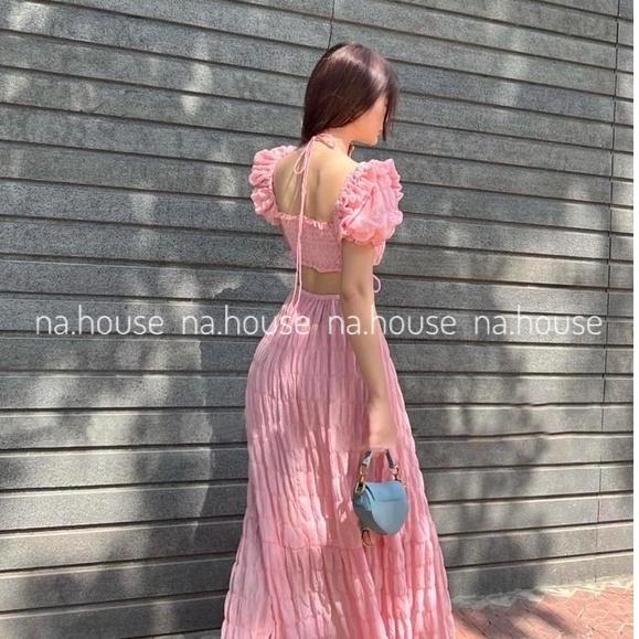 Đầm maxi đi biển chất thun xốp co giãn kiểu cắt xẻ sexy 4 màu hot trend mùa hè-TPxop