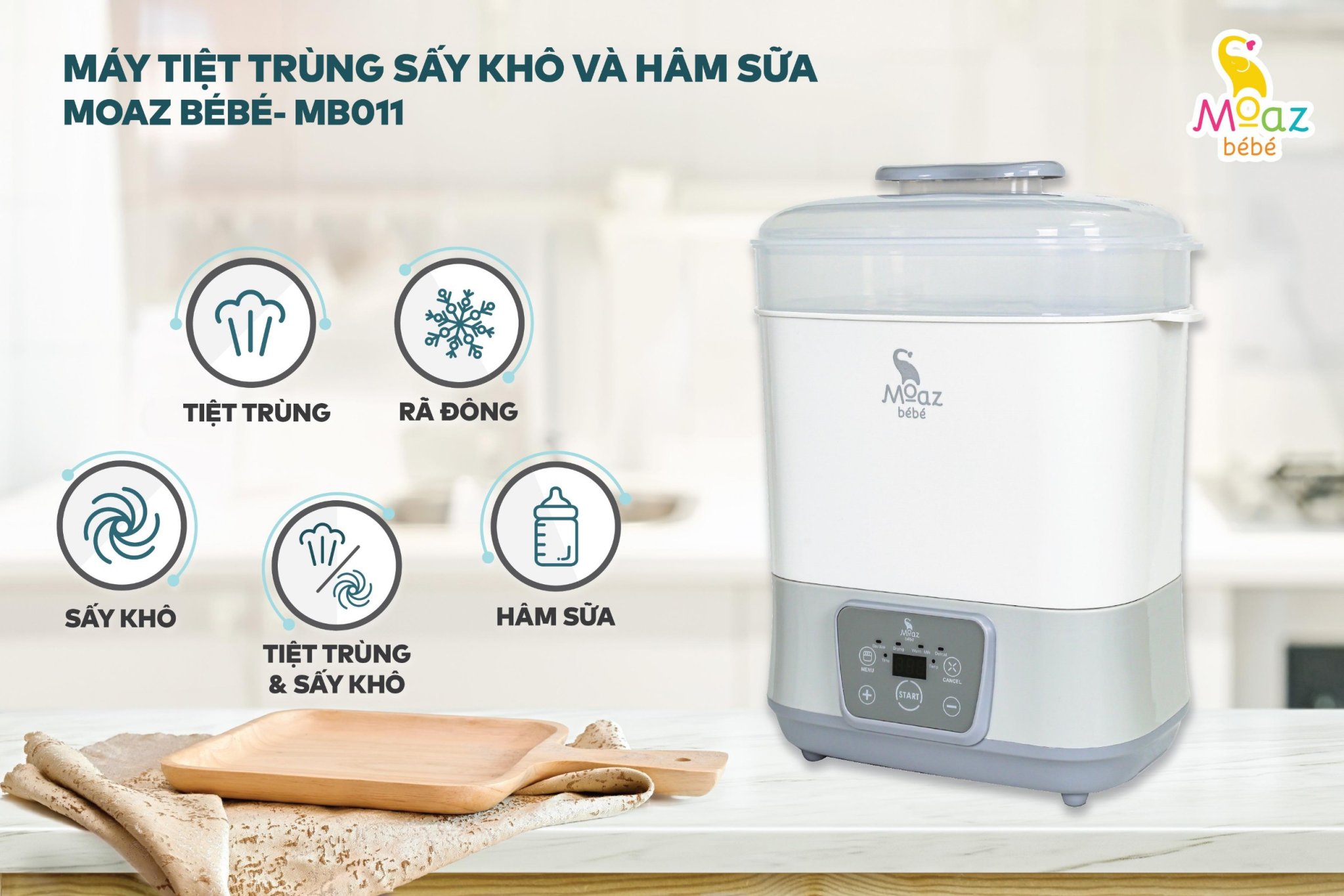 Máy tiệt trùng hơi nước sấy khô thông minh đa năng Moaz MB011