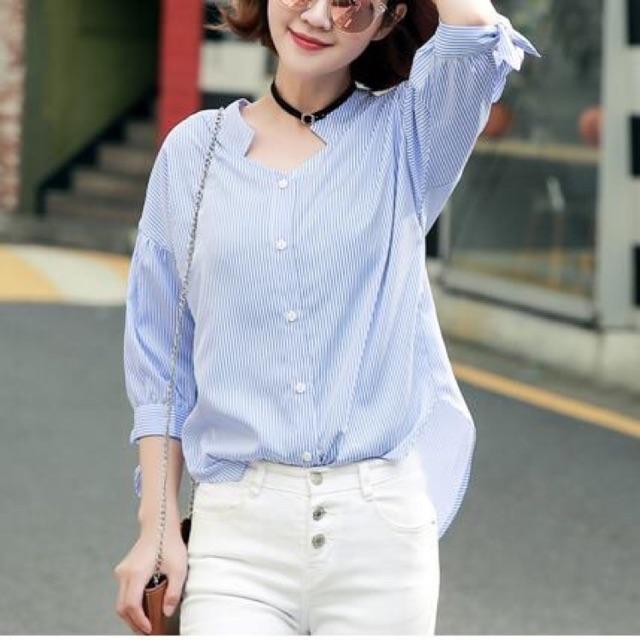 Áo kẻ phối nơ cực xinh