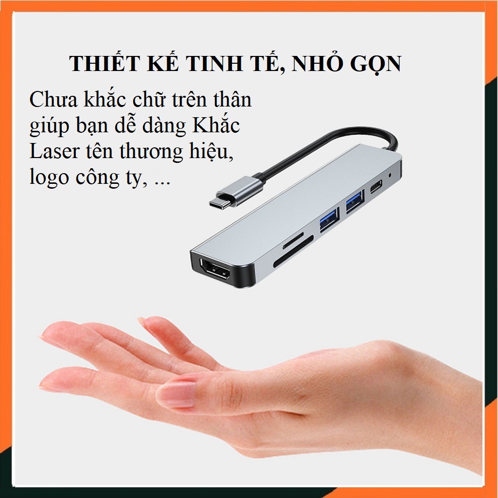 Hub Type C To HDMI 6in1 Chuẩn HDTV, Cổng Chuyển Đổi Type C, Dùng Cho Smartphone, Tivi, Laptop, PC, Máy Chiếu - Hàng Chính Hãng