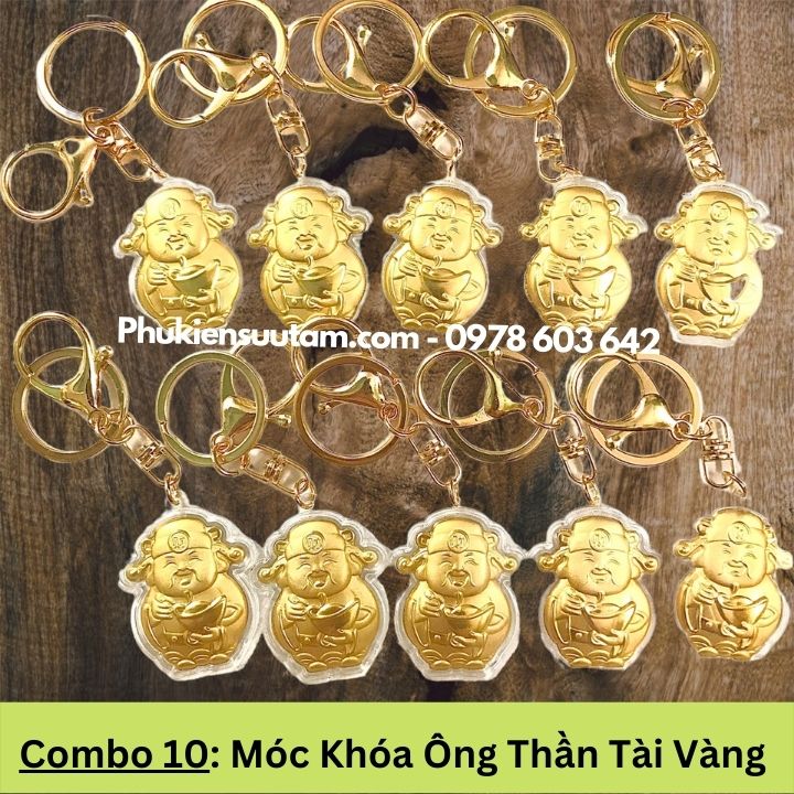 Combo 10 Móc Khóa Ông Thần Tài Vàng, kích thước: 17cmx9cm, màu vàng - SP005977