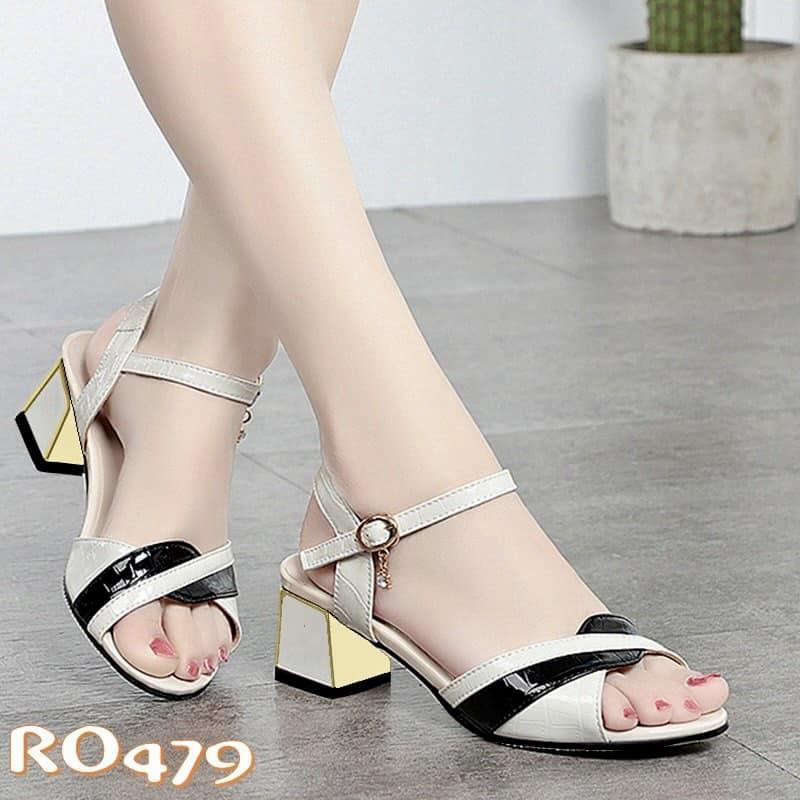 Giày sandal nữ cao gót 4 phân hàng hiệu rosata đẹp hai màu đen đỏ ro479