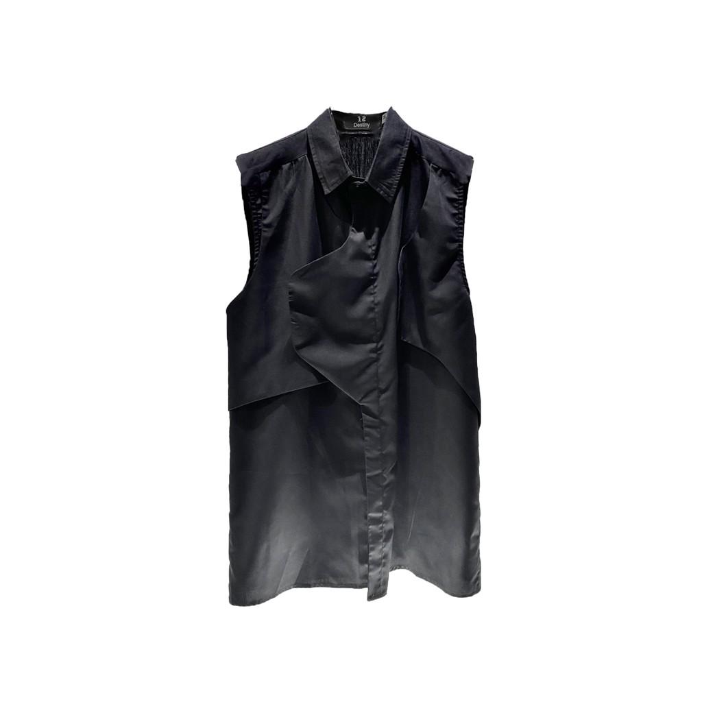 Áo Sơ Mi Nam Nữ 12.DESTINY Cổ Tay Ba Lỗ Tanktop Chi Tiết 3 Lớp Viền Chất Liệu Kate Cao Cấp Màu Đen