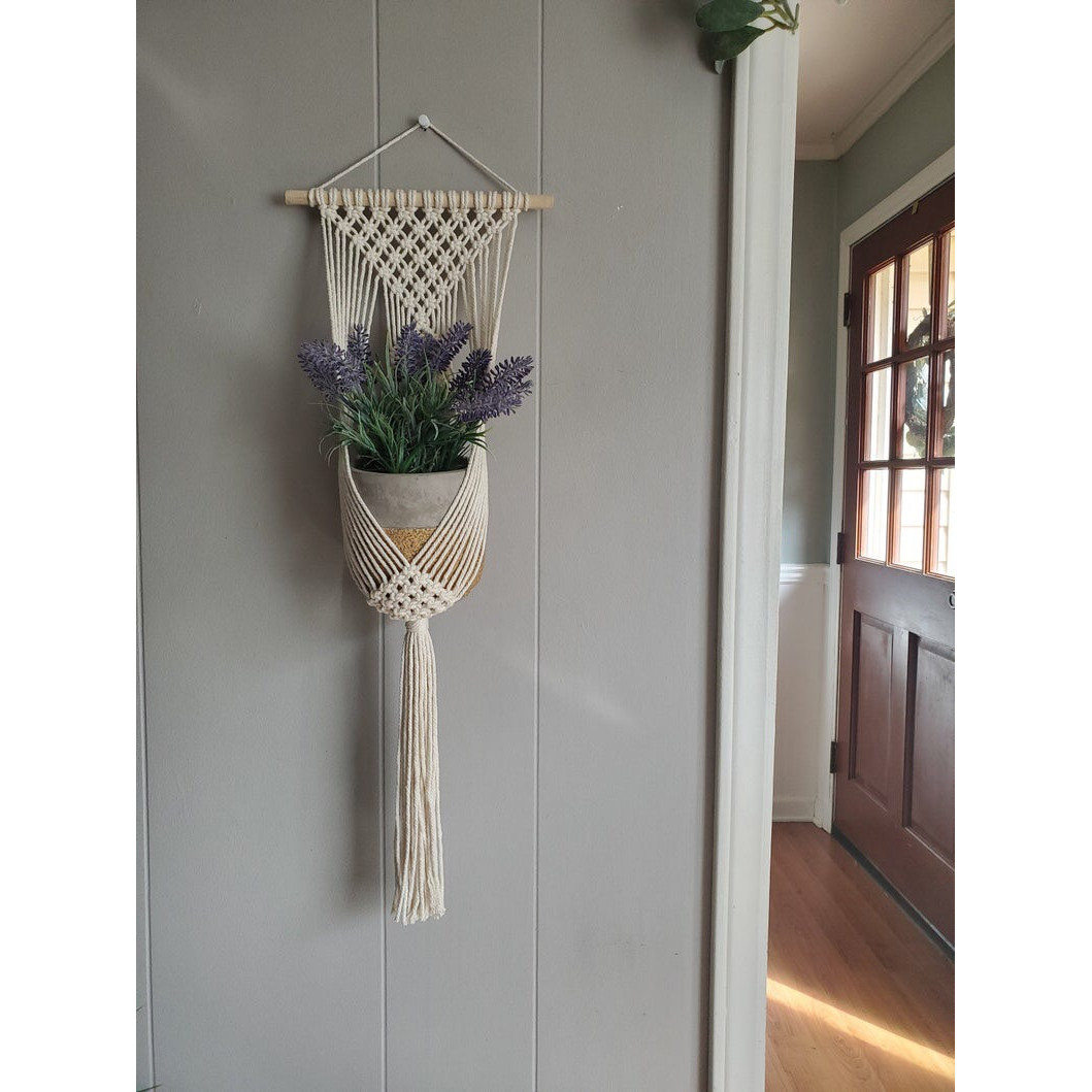 Thảm Treo Chậu Cây Trang Trí Macrame TTC01- Sản Phẩm Handmade, Dùng Treo Tường Decor Trong Nhà Ở, Văn Phòng Làm Việc, Homestay, Quán Cà Phê