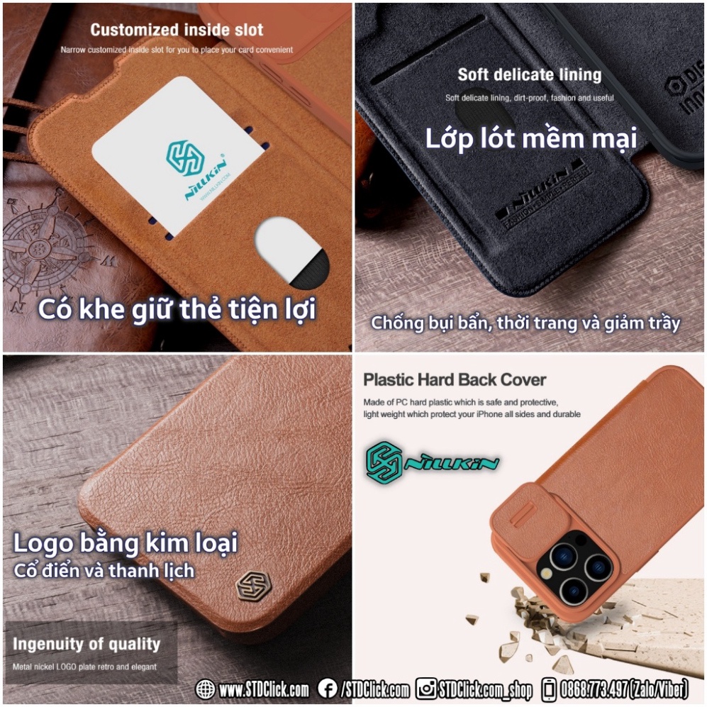 BAO DA DÀNH CHO ĐIỆN THOẠI IPHONE 15 PRO MAX - 15 PRO NILLKIN QIN PRO leather BẢO VỆ CAMERA