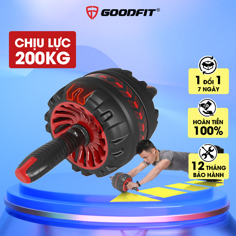 Con lăn tập bụng, con lăn tập cơ bụng trợ lực lò xo GoodFit chịu tải 200kg, hỗ trợ tập gym, tập thể dục tại nhà Goodfit GF600AB