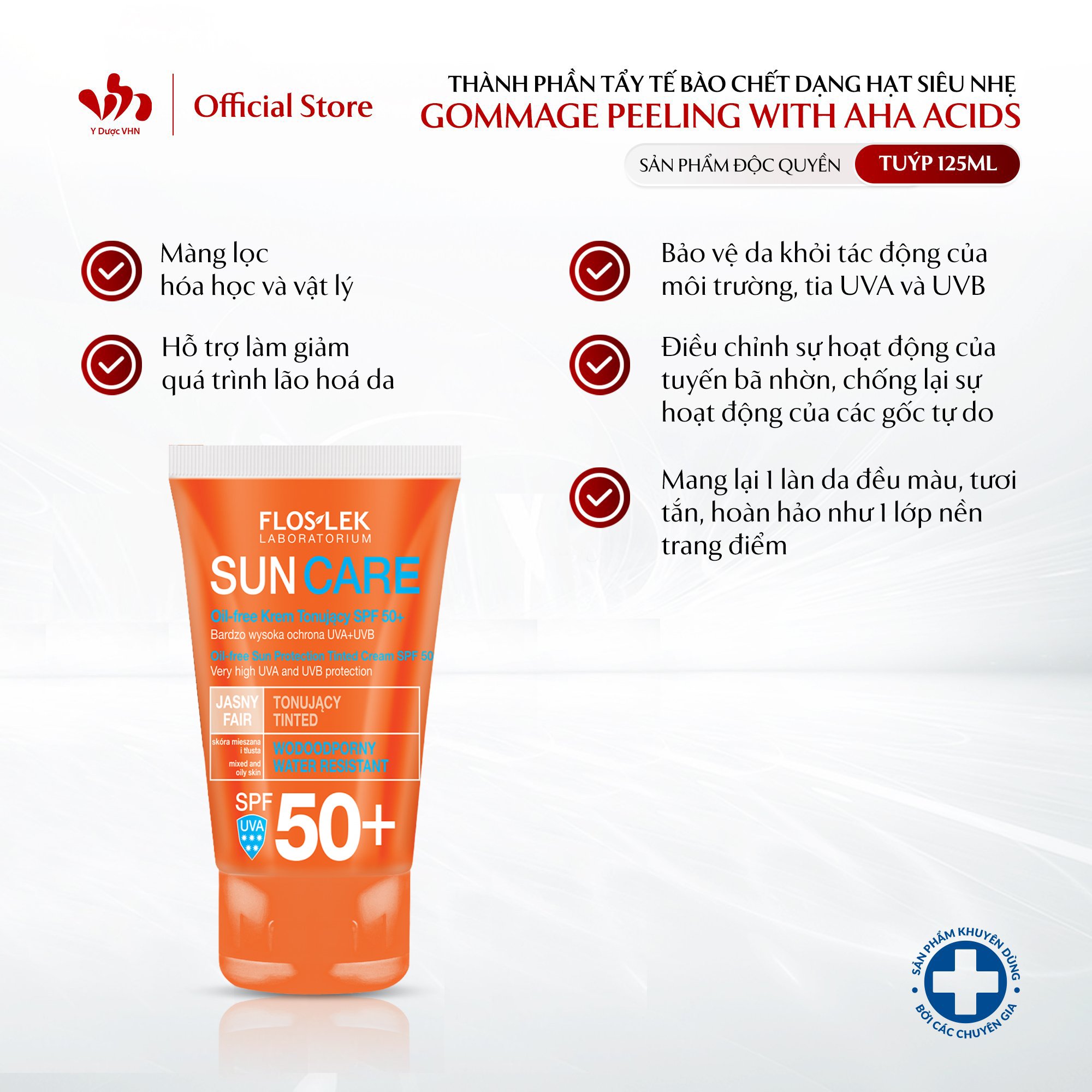 Kem Chống Nắng Cho Da Dầu Mụn Oil Free Sun Protection Tinted Cream SPF 50+ FLOSLEK Giúp Bảo Vệ Da Toàn Diện Tuýp 50ml