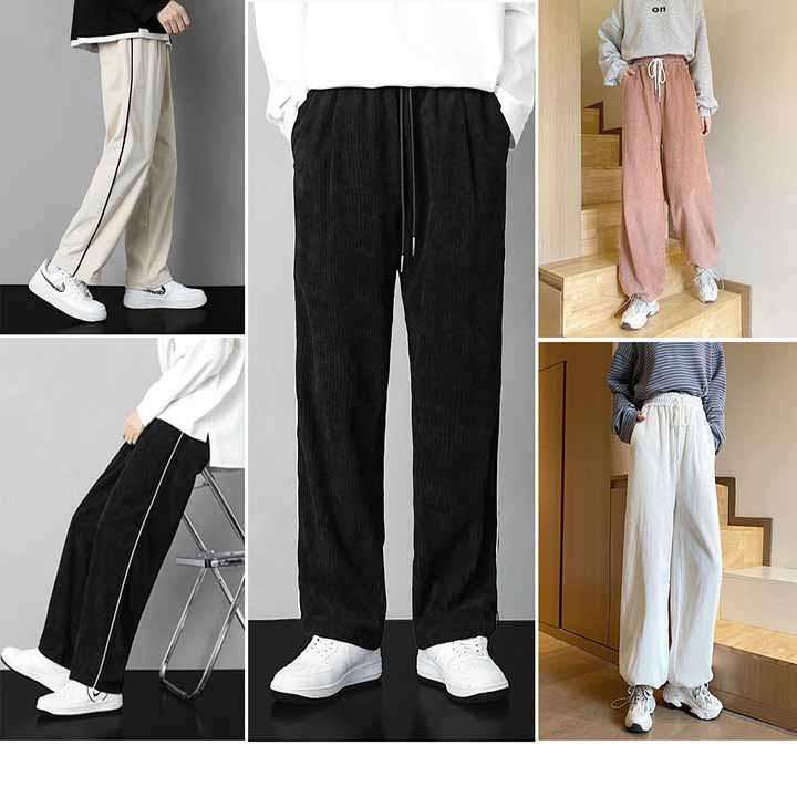 Quần dài NHUNG kẻ viền Dáng Suông nam nữ - Chất Vải NHUNG Kiểu Thể Thao UNISEX Hai Màu Đen, trắng. 01x