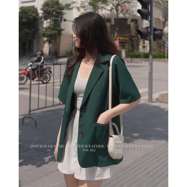 Áo blazer nữ cộc tay, áo vest nữ chất mát dáng rộng 4 màu xinh xắn