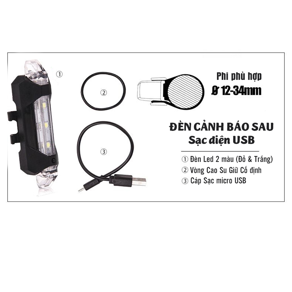 Đèn Hậu Xe Đạp Cảnh Báo Gắn Cốt Yên 2 Màu Cảnh Báo Sáng Cùng Lúc Sạc Điện USB Nhiều Chế Độ Chống Nước Giúp Đạp Xe An Toàn Ban Đêm Mai Lee