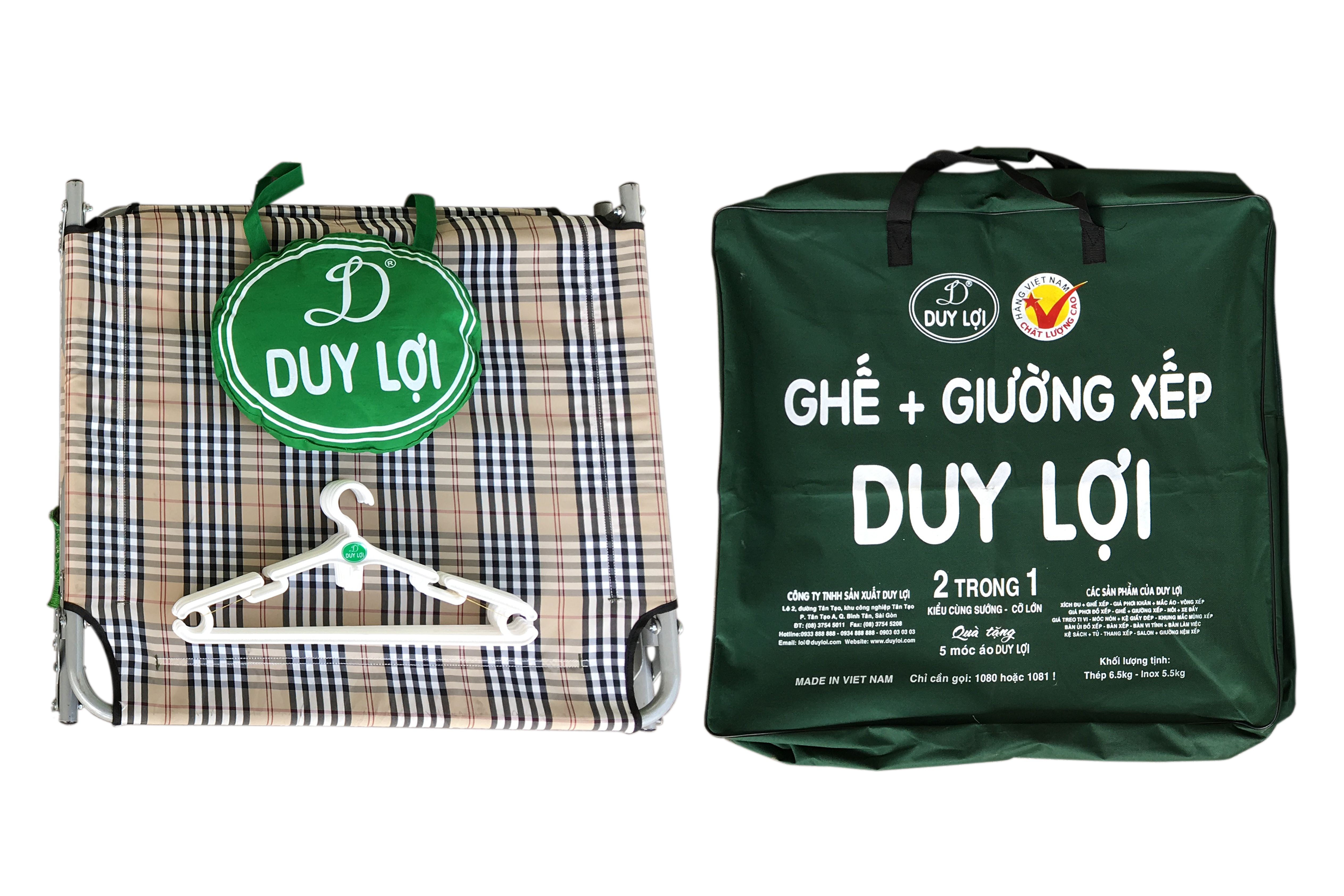 GHẾ - GIƯỜNG XẾP  DUY LỢI THÉP CHÂN DÀI (Qùa tặng 20 móc áo)