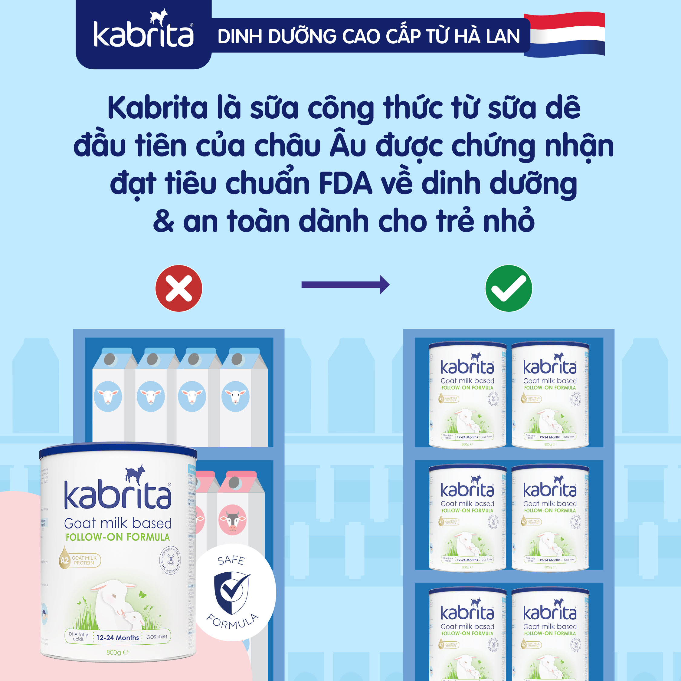 [TẶNG ĐỒ CHƠI THẢ KHỐI] Sữa dê Kabrita số 2 cho trẻ từ 12- 24 tháng - Lon 800g