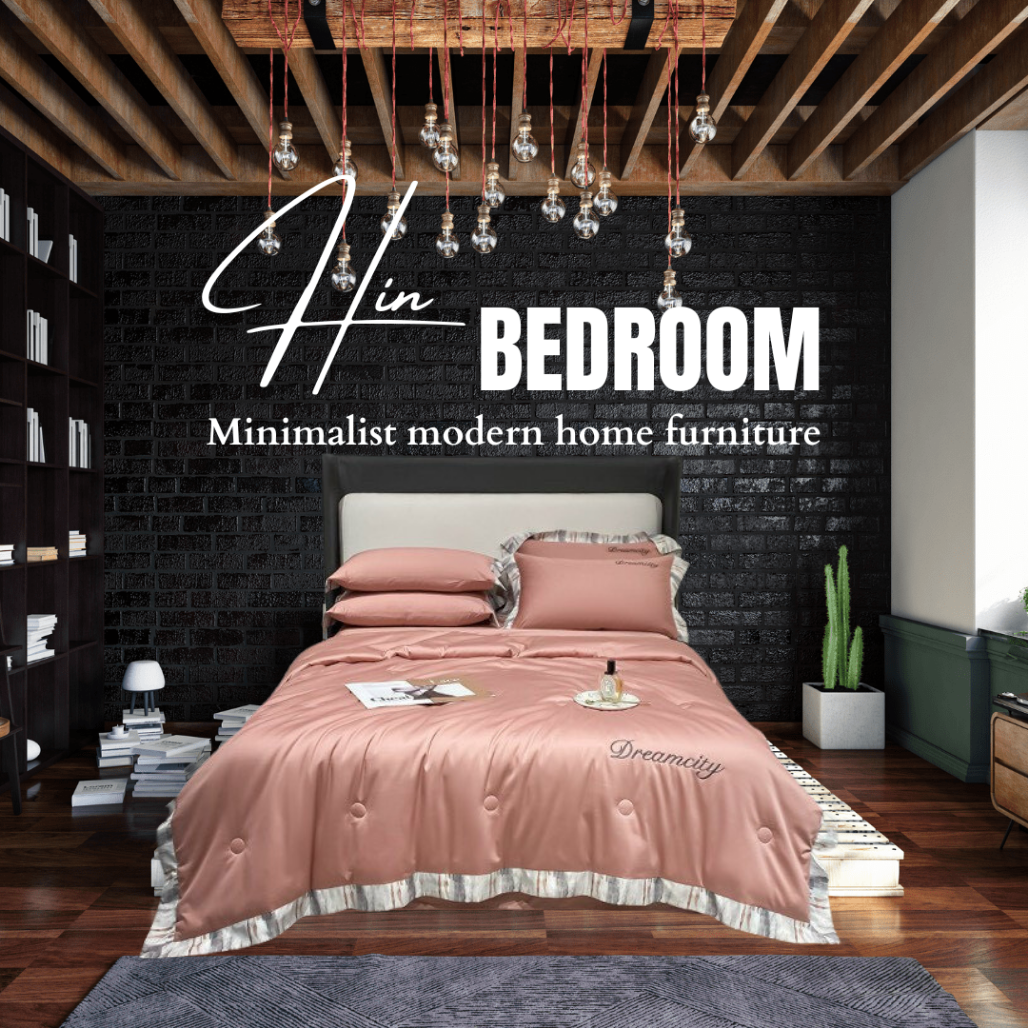 Bộ Chăn Ga Gối Đệm 5 Món Chăn Bông Hin Home Bedding Drap Giường Lụa Mẫu Hồng