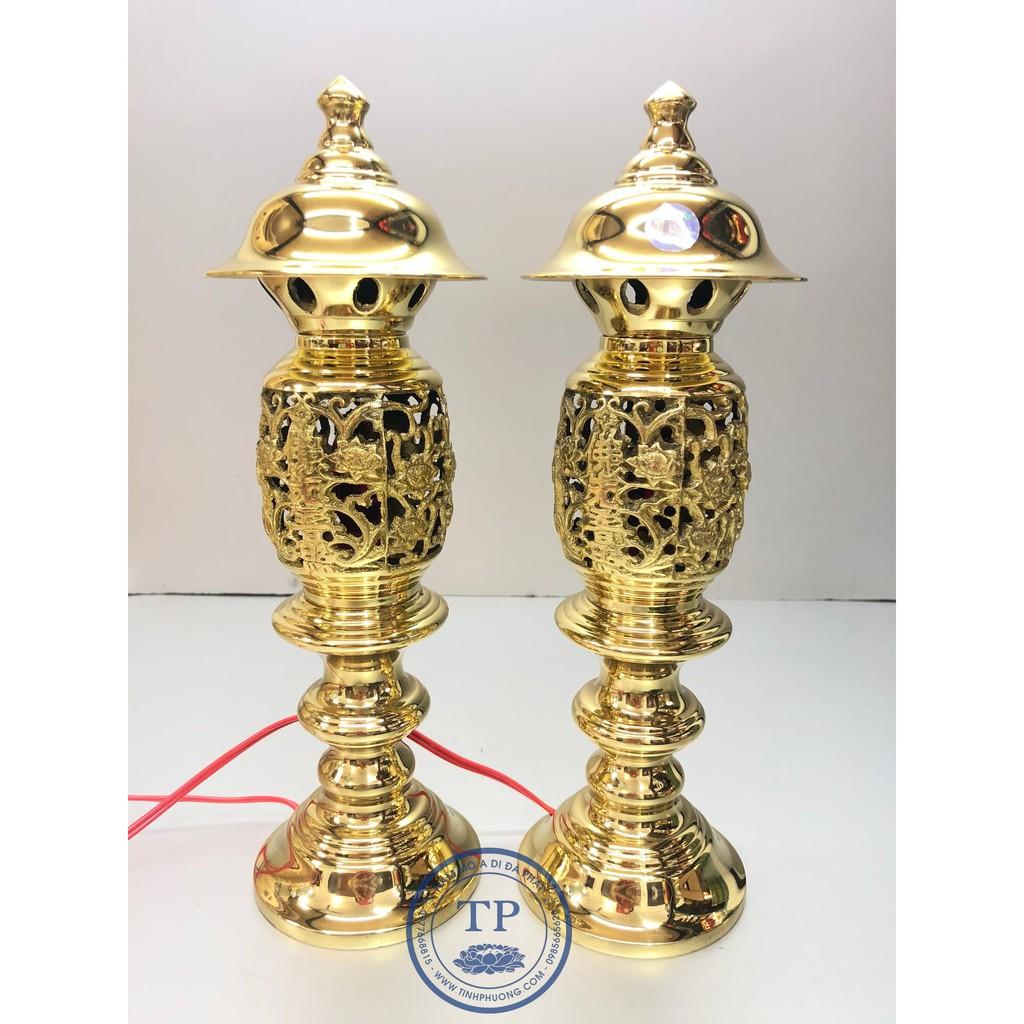 Đèn thờ đồng vàng bóng cao 30cm TM12195
