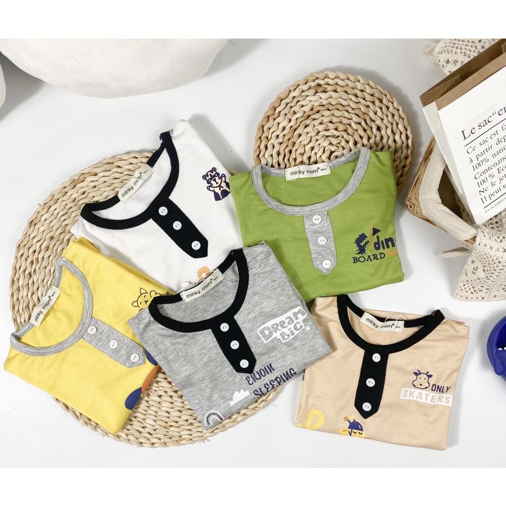 Bộ dài tay thun lạnh cổ trụ in hình Minky Mom cho bé trai bé gái từ 7-19kg
