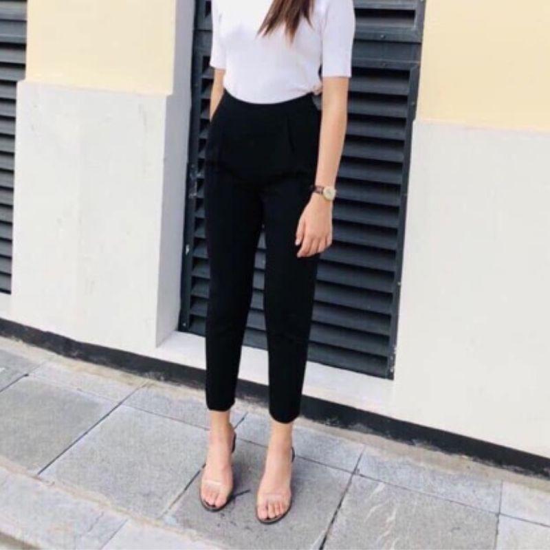 Quần Baggy Nữ Cạp Chun Sau- Baggy Cạp Cao Khóa Sườn-Quần Âu Vải Không Bị Nhăn 1 Màu