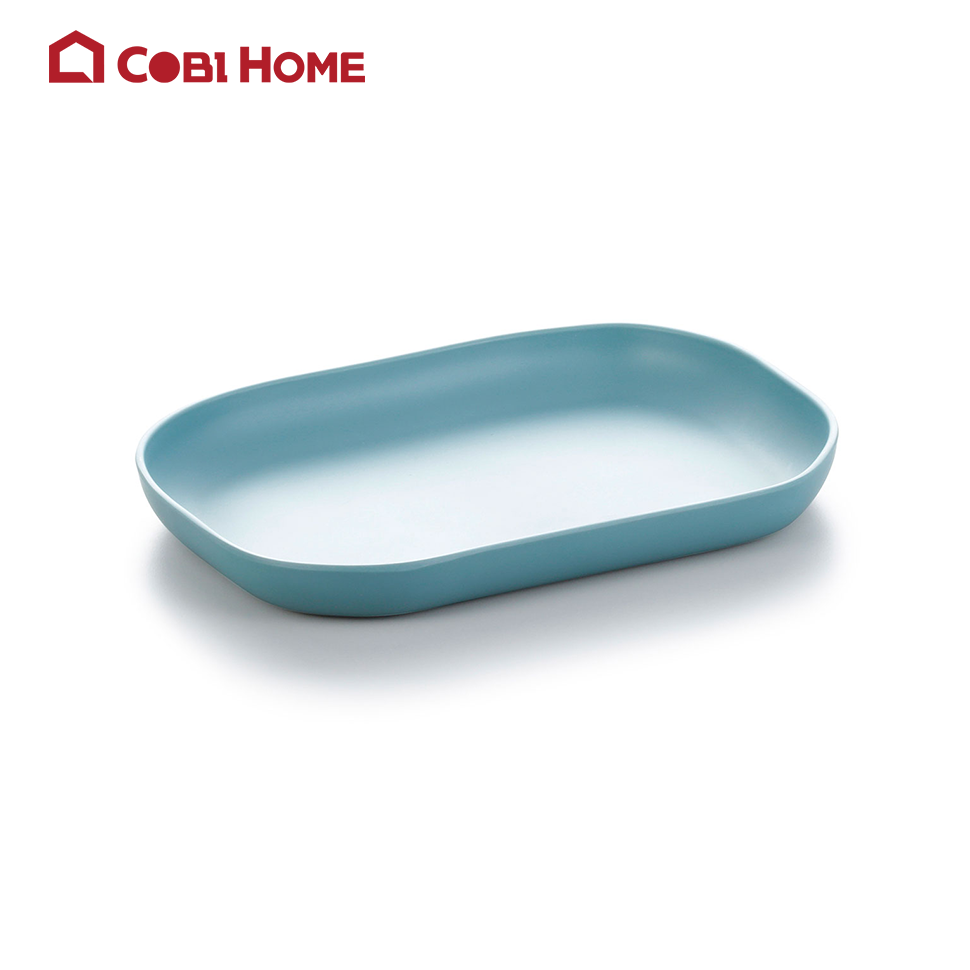 Dĩa chữ nhật sâu lòng bằng melamine cao cấp - màu xanh và xám