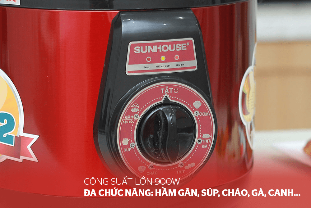 NỒI ÁP SUẤT ĐIỆN ĐA NĂNG 5L SUNHOUSE SHD1552 ĐỎ - HÀNG CHÍNH HÃNG