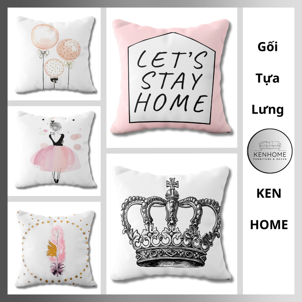 Gối Sofa Họa Tiết Hồng Dễ Thương - Gối Tựa Lưng Sofa Phong Cách Bắc Âu Decor Phòng Khách - Chất Liệu Vải Bố - Kích Thước 45x45cm