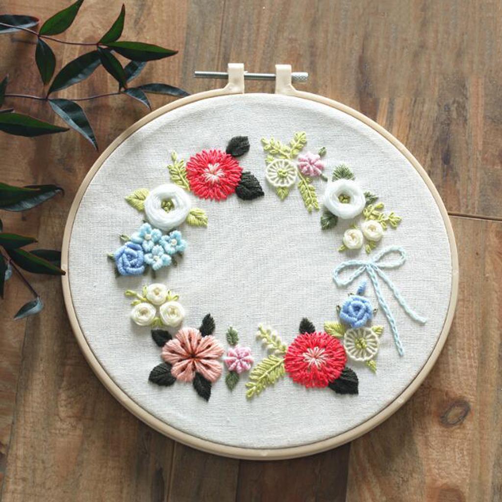 Flower Embroidery Kit Hoop Pre-printed Cross Stitch Beginners Floss  Kits