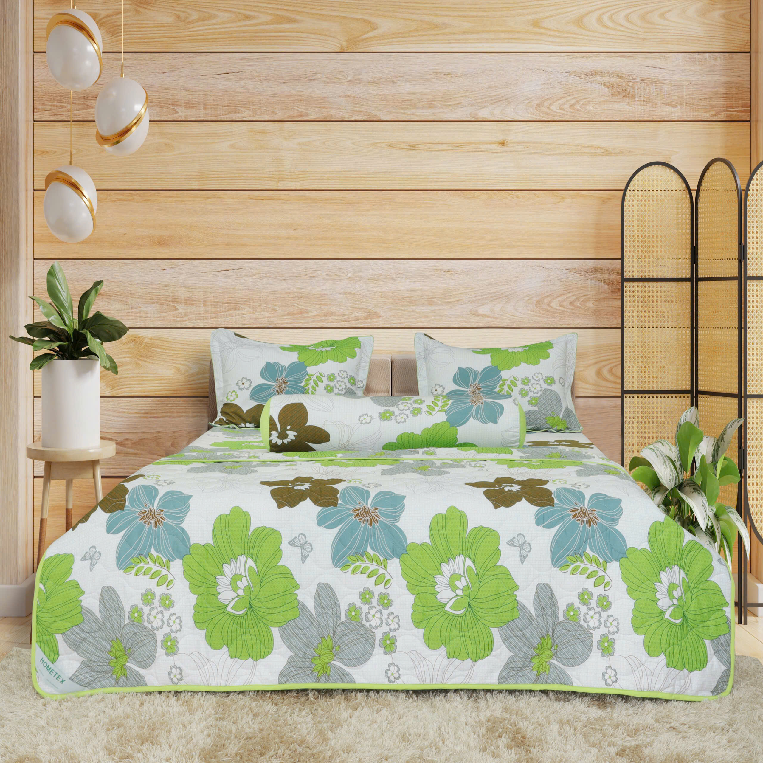 Bộ drap gối Hometex cotton in hoa văn