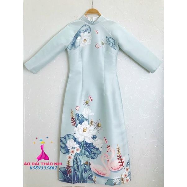 ️️Áo dài tafta lụa xanh thiên thanh đẹp nhẹ nhàng