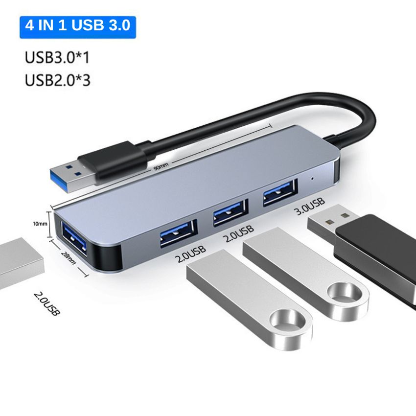 HUB USB 3.0 và HUB Type C tốc độ cao 4 trong 1 hợp kim nhôm cao cấp tương thích cho máy tính, laptop