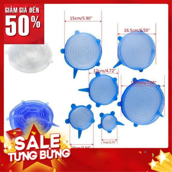 Nắp đậy silicon thức ăn thực phẩm COMBO 6 miếng đa năng thay màng bọc đồ tô chén ly cốc