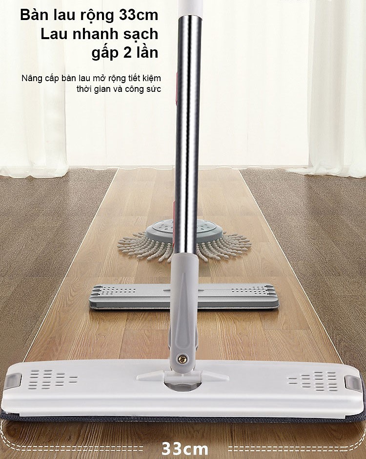 Bộ cây lau nhà VinBuy kèm thùng tự vắt thông minh, chổi lau nhà xoay 360 độ lau sạch nhanh