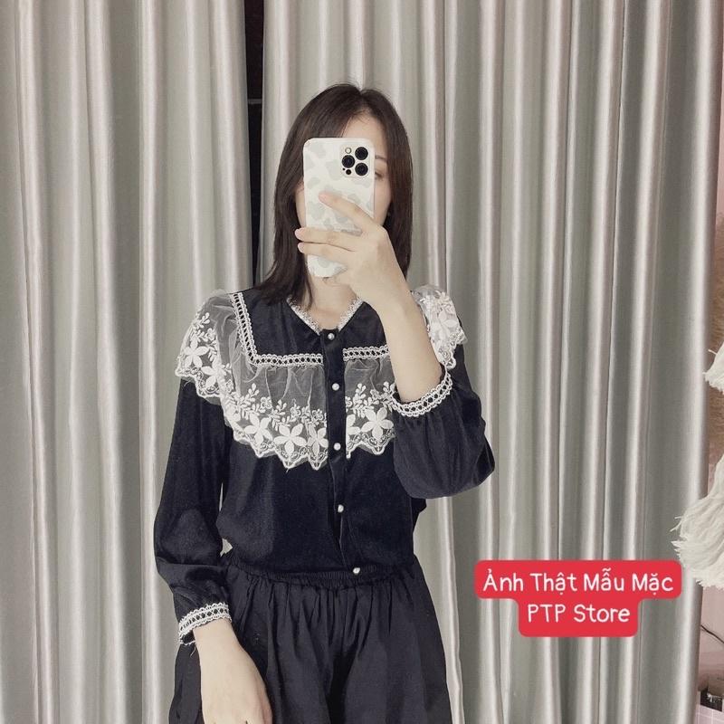 Áo Nhung Cổ Ren Bèo Siêu Xinh, Áo Nhung Kiểu Cổ Ren Khuy Ngọc Có Ảnh Thật Kèm Video