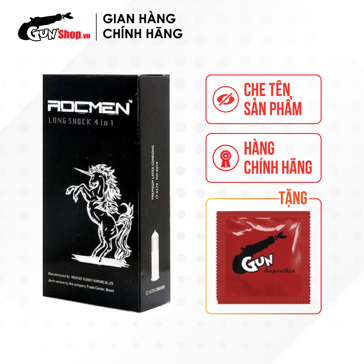 Bao cao su Rocmen Long Shock - Kéo dài thời gian kèm 1 chiếc BCS Gun Super Thin