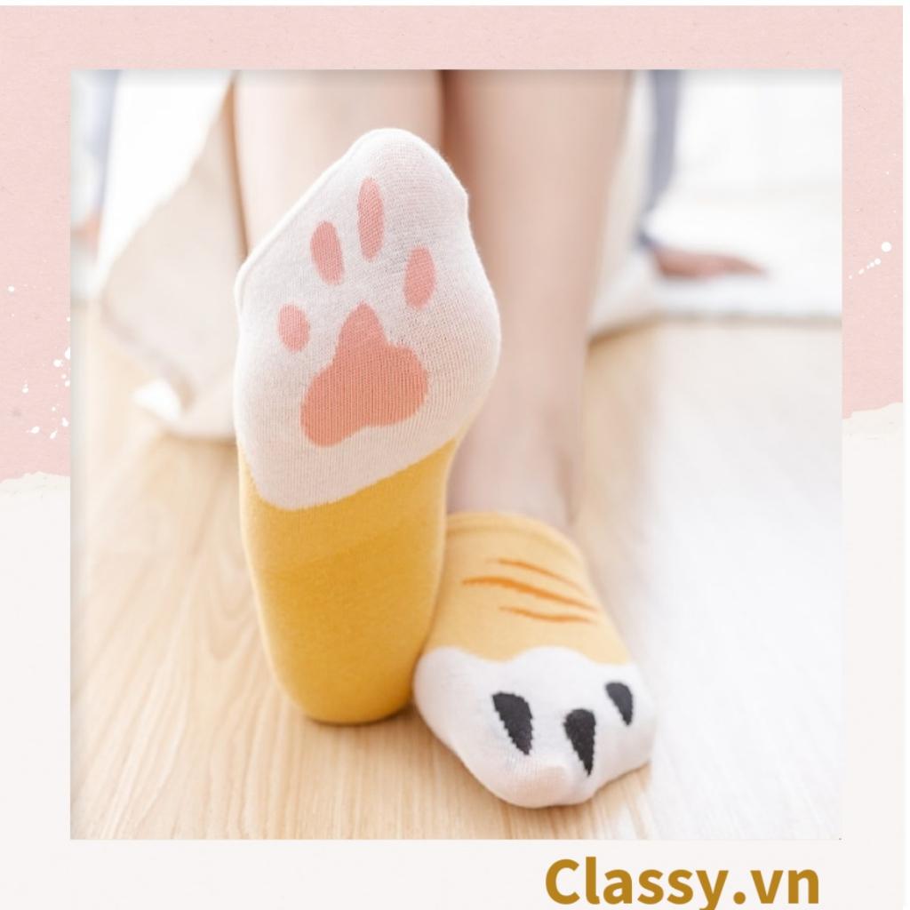 Tất cổ ngắn Classy, vớ cổ ngắn cotton họa tiết bàn chân phối hai màu dễ thương G1434