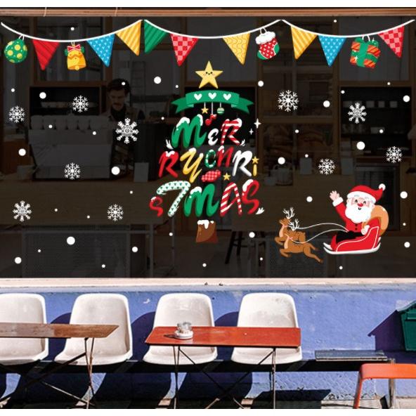 Decal trang trí Noel Hít Tĩnh Điện 2 mặt - RÈM CỜ SẮC MÀU NOEL KÉO XE