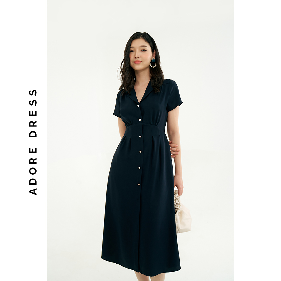 Đầm midi dresses tuytsy trơn 3 màu khuy rose vintage 311DR2022 ADORE DRESS