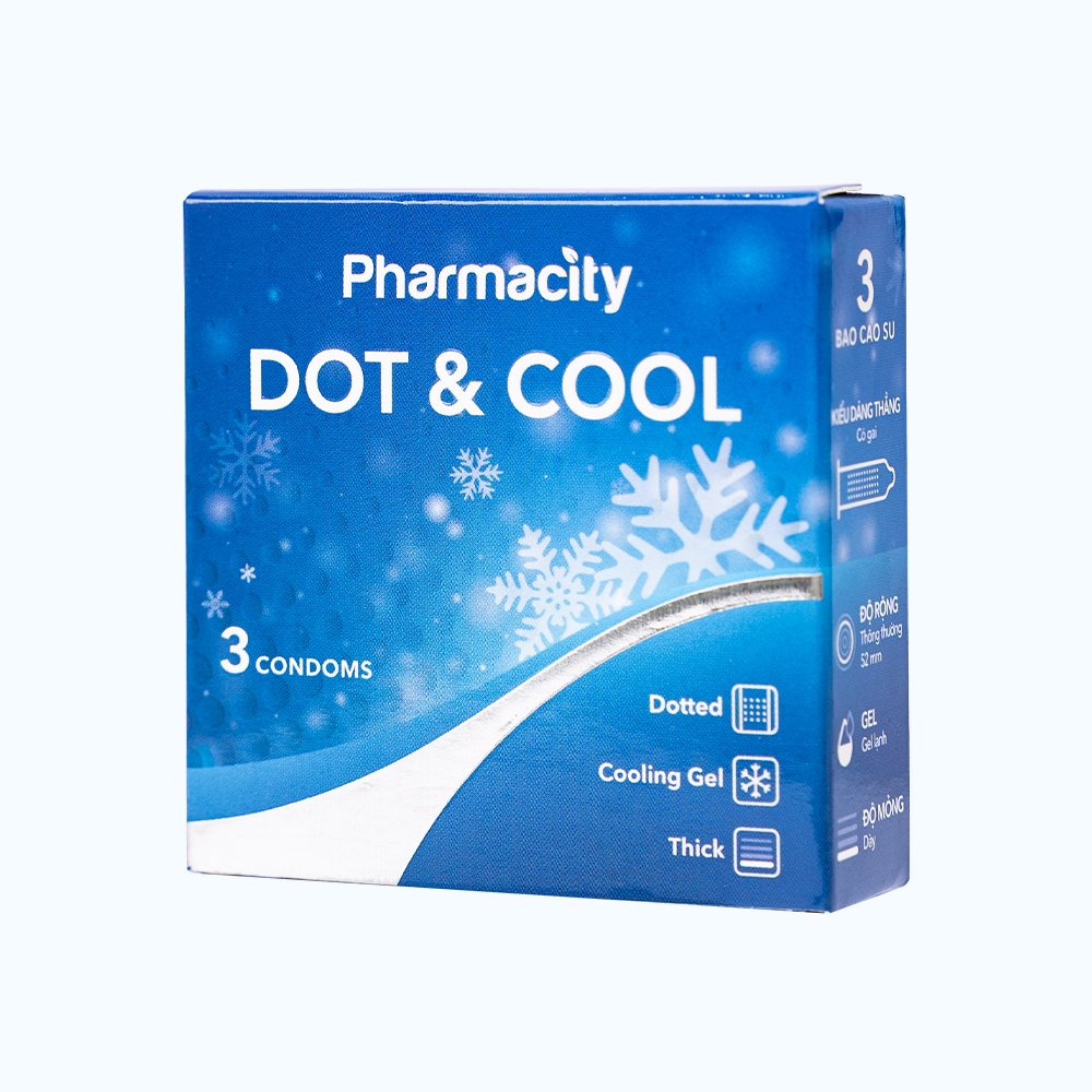 Pharmacity Bao cao su Dot &amp; Cool có gai mát lạnh (3 cái/hộp)